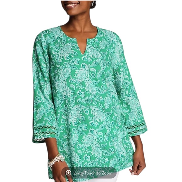 J.Jill Linen Blend Trimmed Tunic Flare Sleeves MSRP $109 - Picture 1 of 16